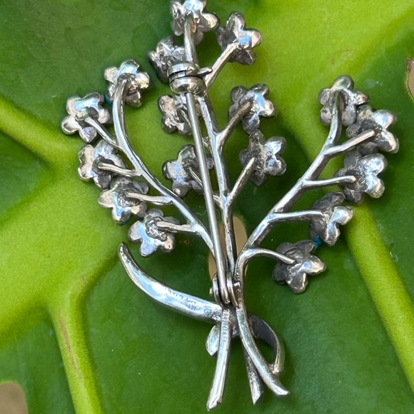 Vintage 1930s Germany Sterling Silver Enamel Marcasite Flower Bouquet Brooch pin